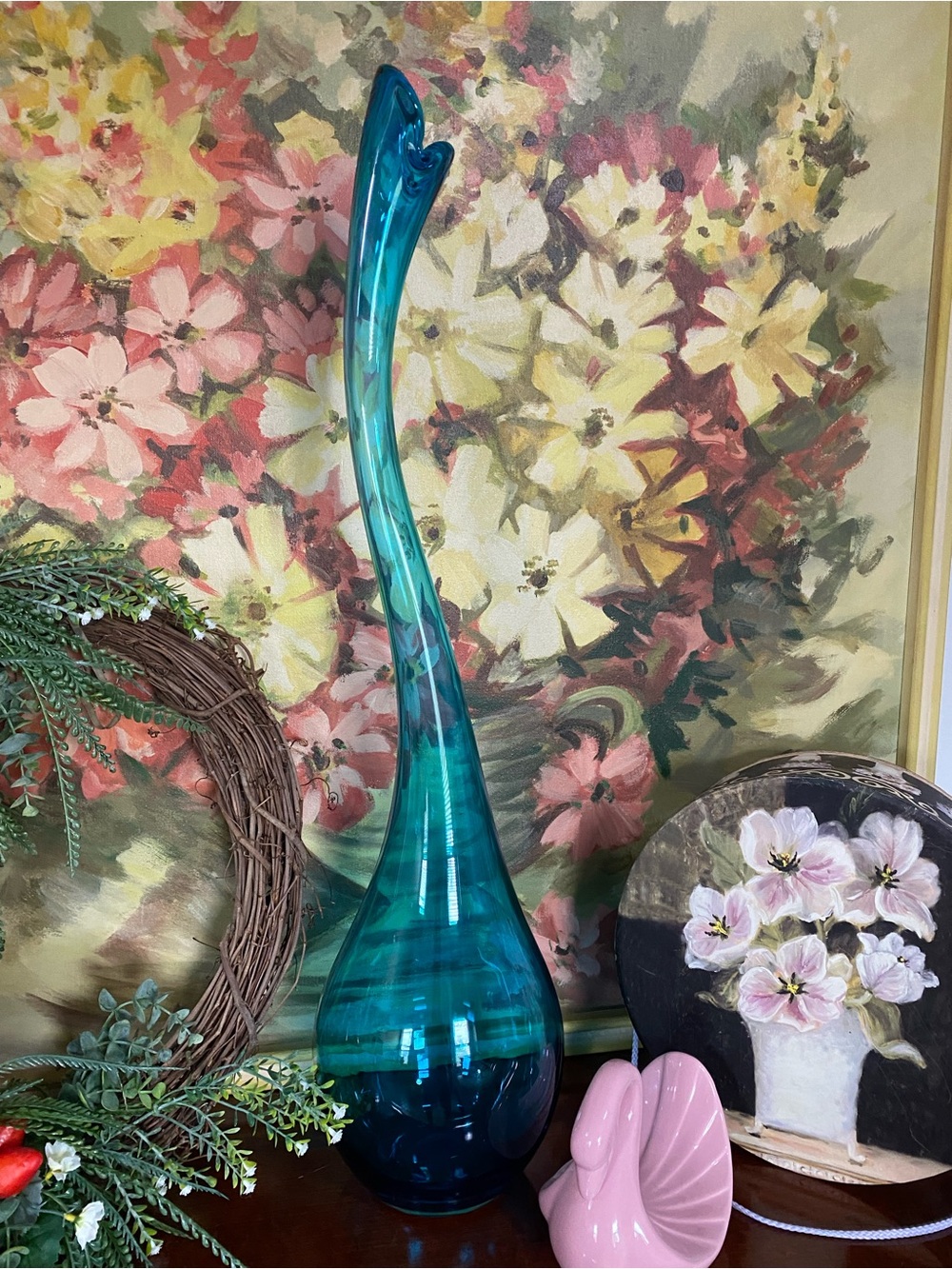 Hand-Blown Teal Glass Vase - Home Accents